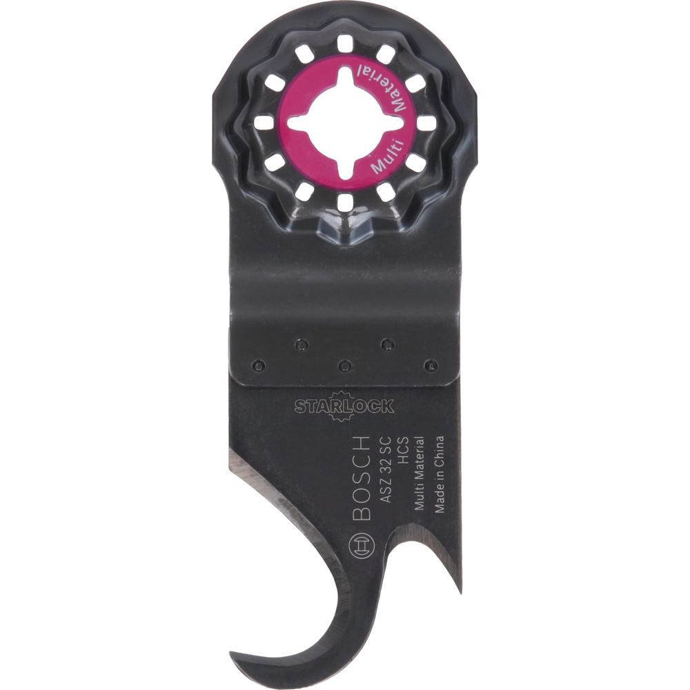 Czarno-szara brzeszczot oscylacyjny z różowymi i białymi detalami, logo Bosch.