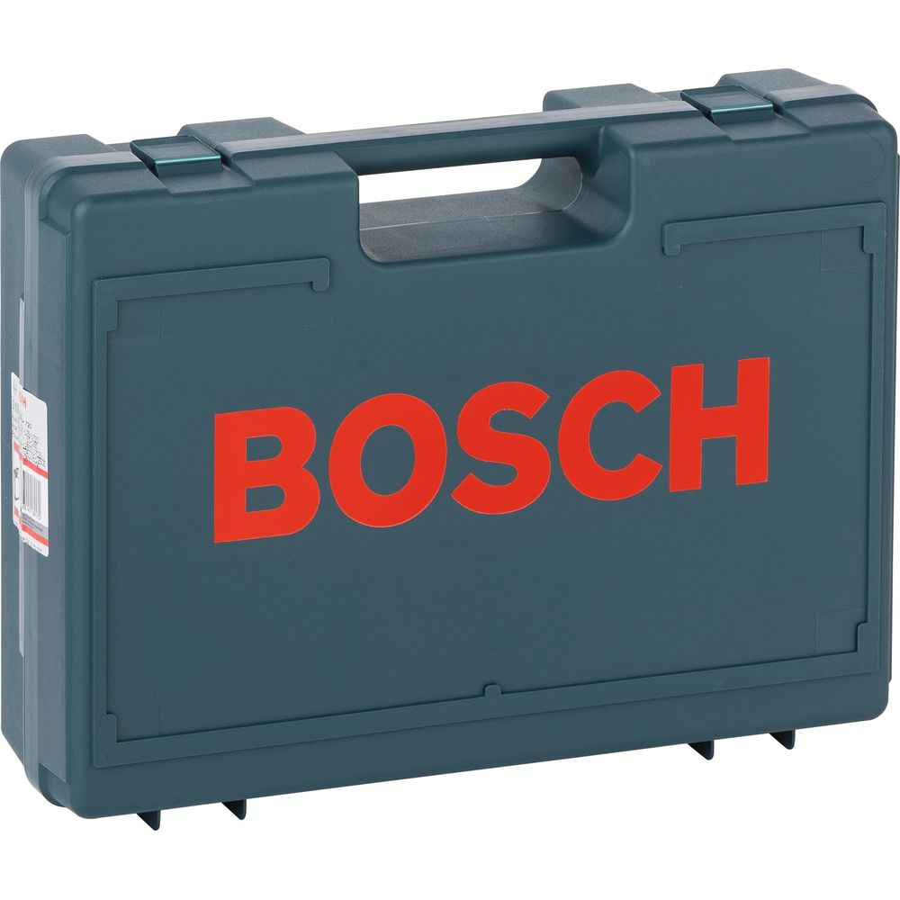 Ein grauer Bosch-Werkzeugkasten mit rotem Logo und Griff.