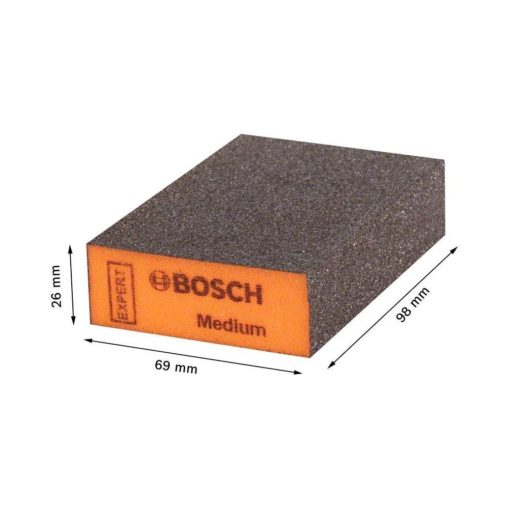 Schleifschwamm von Bosch, 69x26x98mm, mittlere Körnung, orange und grau.