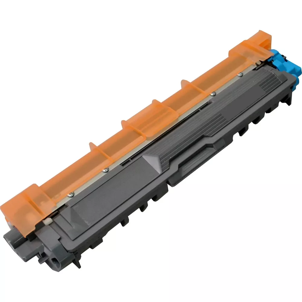 Parte di cartuccia toner grigia con proteggi-arancione e manico blu.