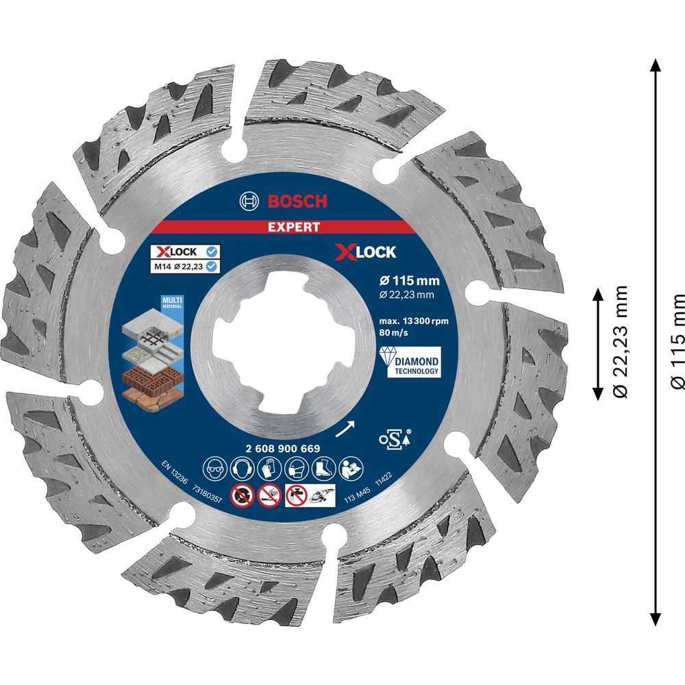 Bosch Expert XLOCK Diamantschleifscheibe, Ø 115 mm, für Multi-Material.
