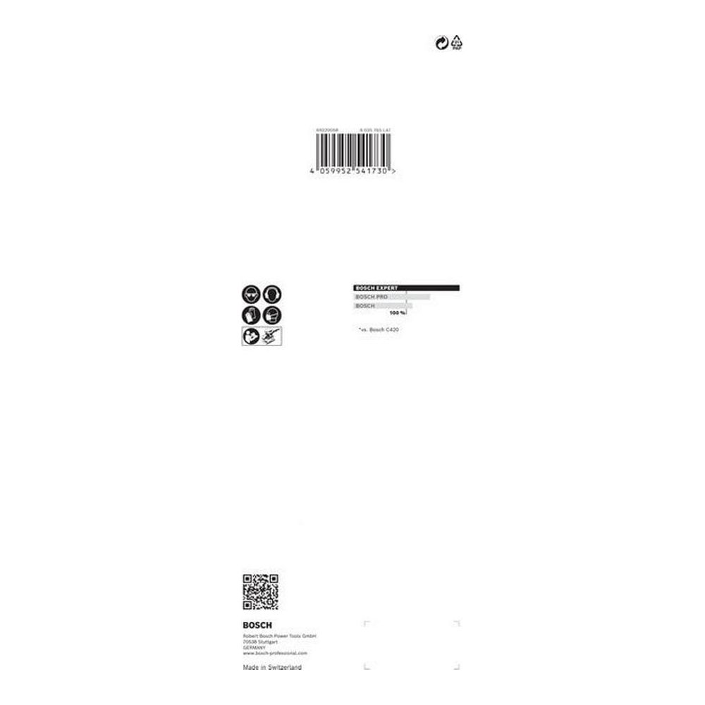 Produktinformationen mit Barcode, Symbolen und Bosch-Logo.