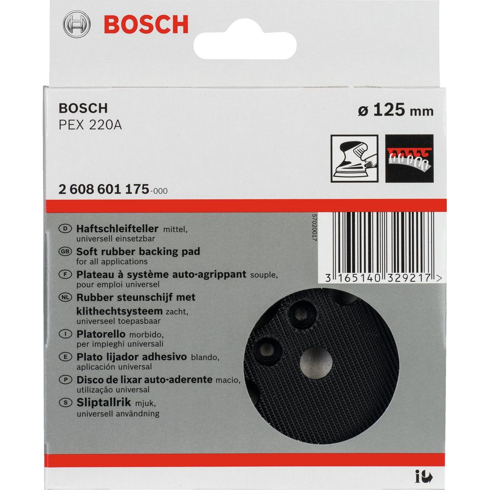 Tarcza szlifierska Bosch PEX 220A, średnica 125 mm, okrągła, z otworami.