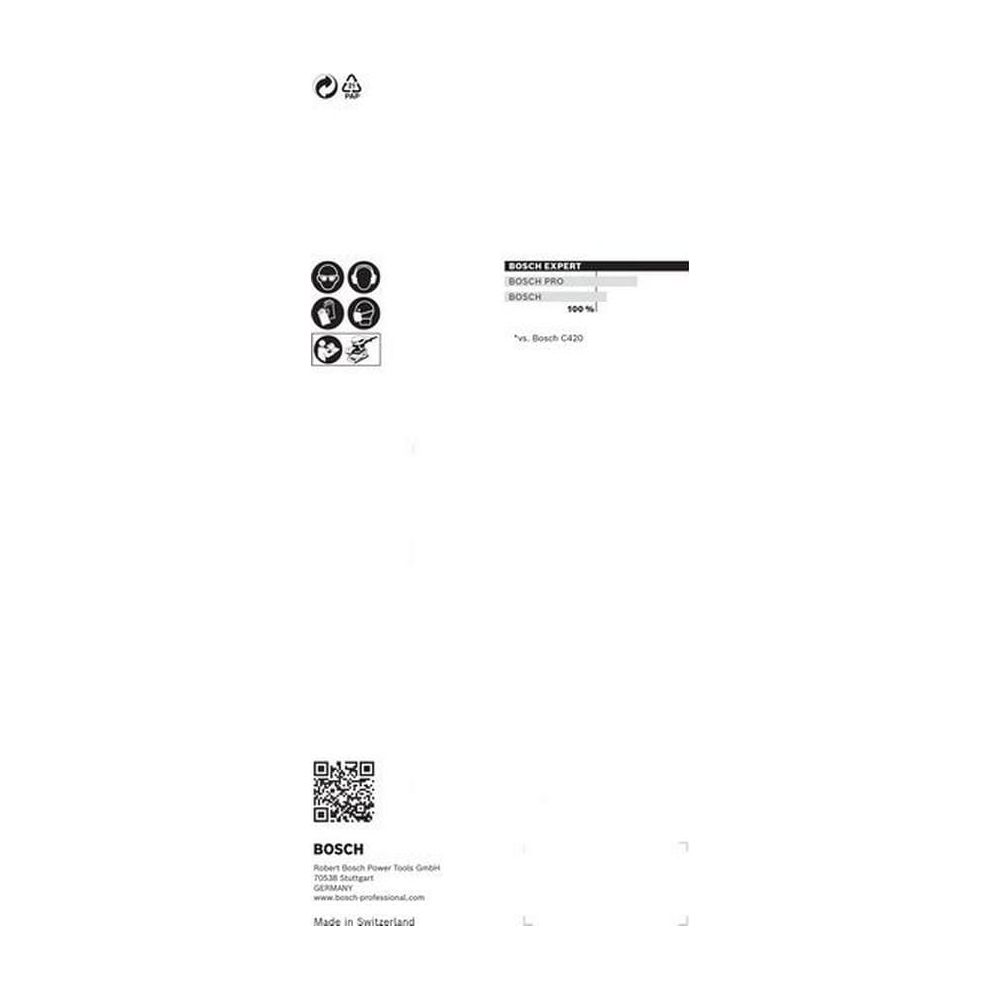 Bosch-Logo, QR-Code, Kontaktdaten und Leistungstabelle für Bosch Expert.