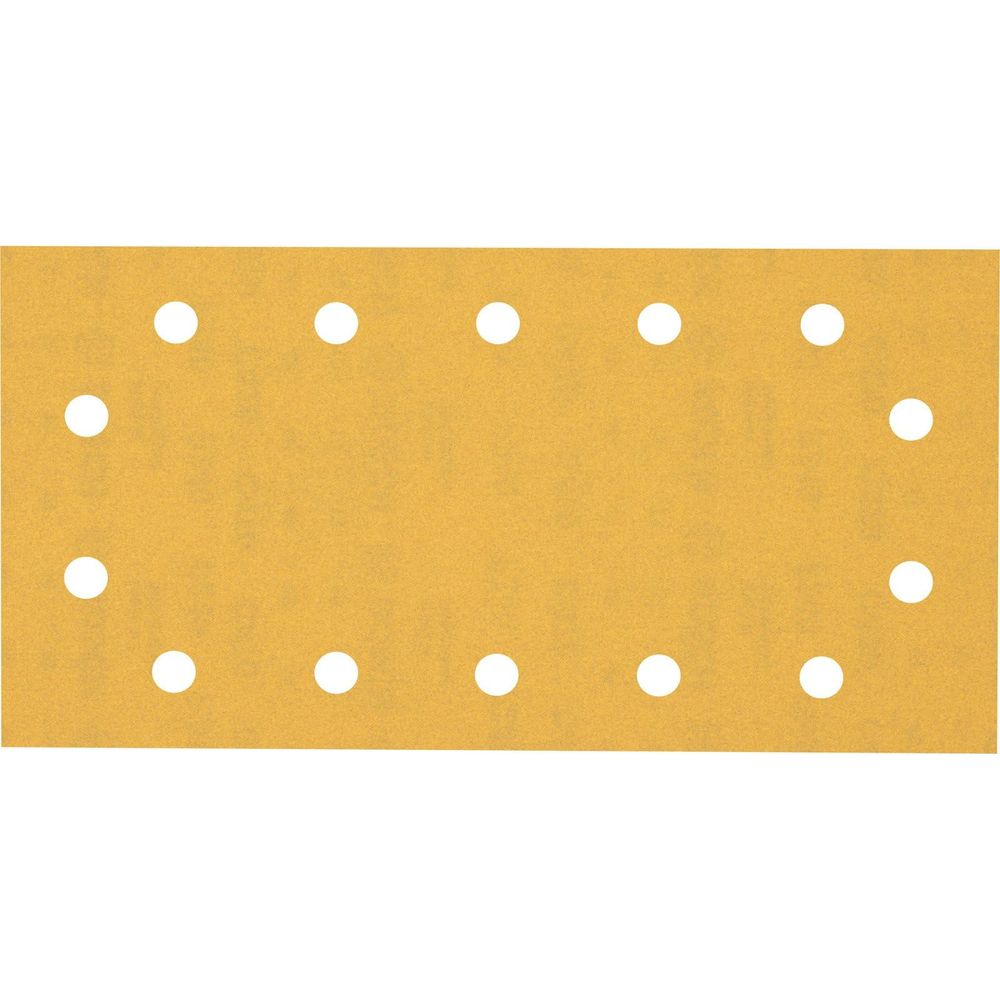 Une feuille de papier de verre jaune avec 12 trous blancs sur fond blanc.