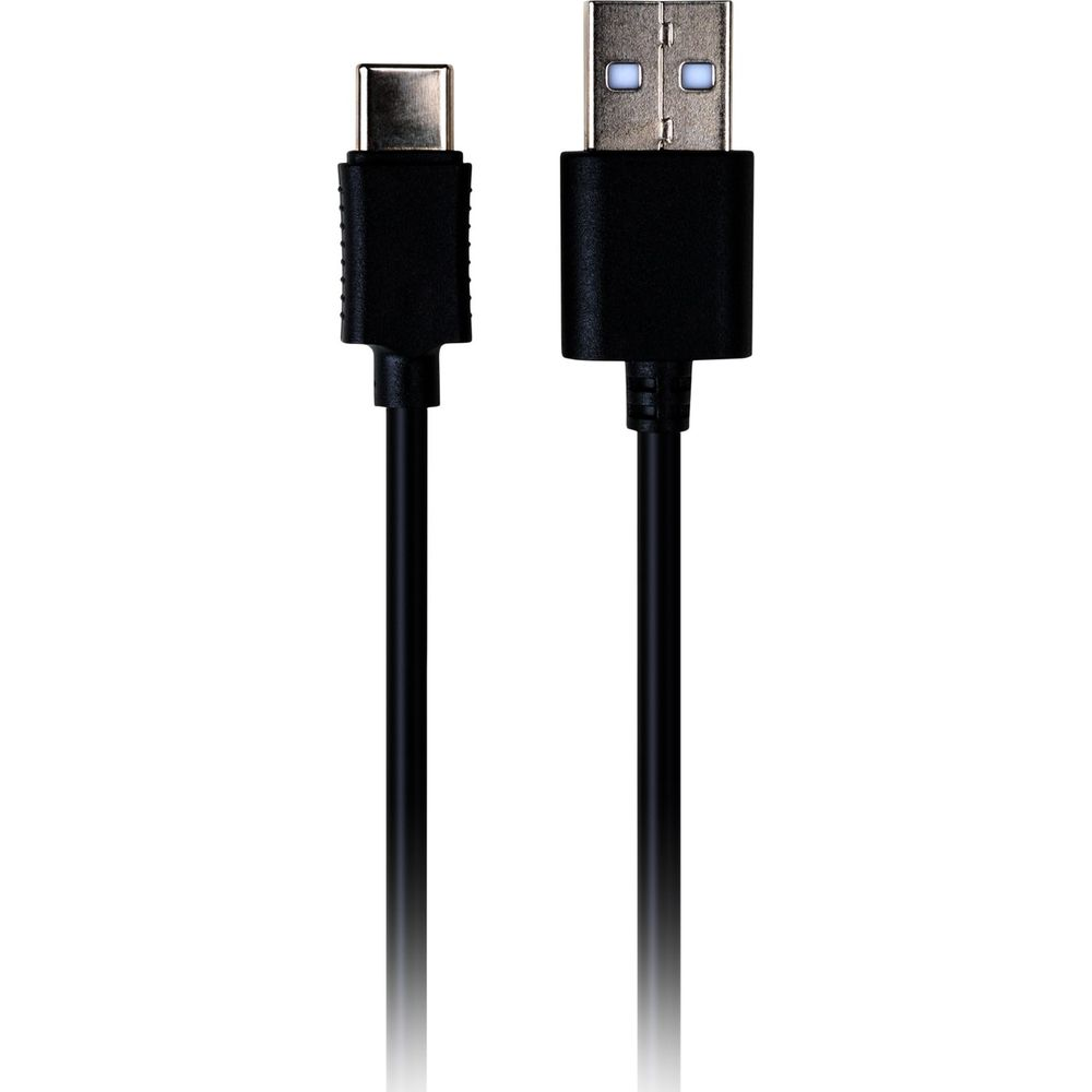 Un cable negro USB-C a USB-A con conectores.