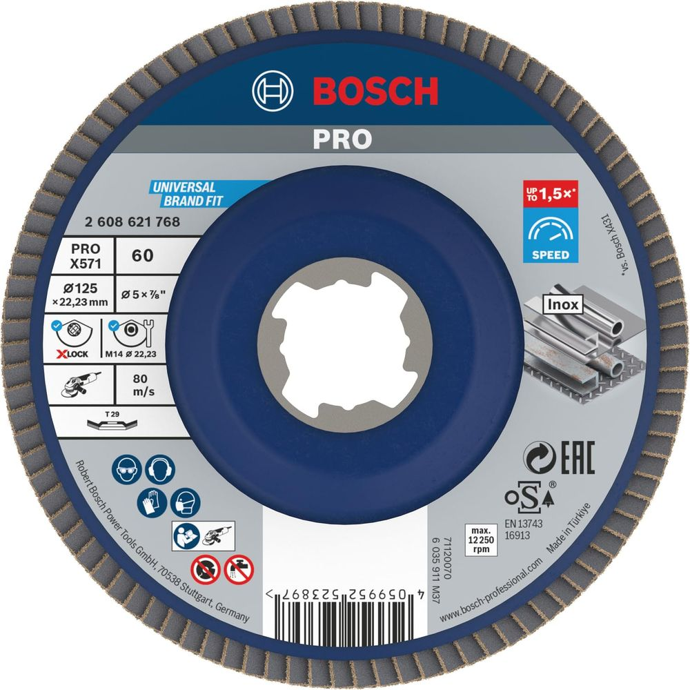 Bosch PRO Schleifscheibe: Ø125mm, 60 Körnung, 80 m/s, Inox-geeignet.