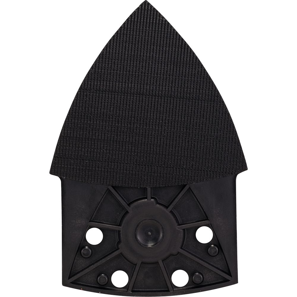 Platorello nero per levigatura con parte superiore triangolare e fori sul fondo.