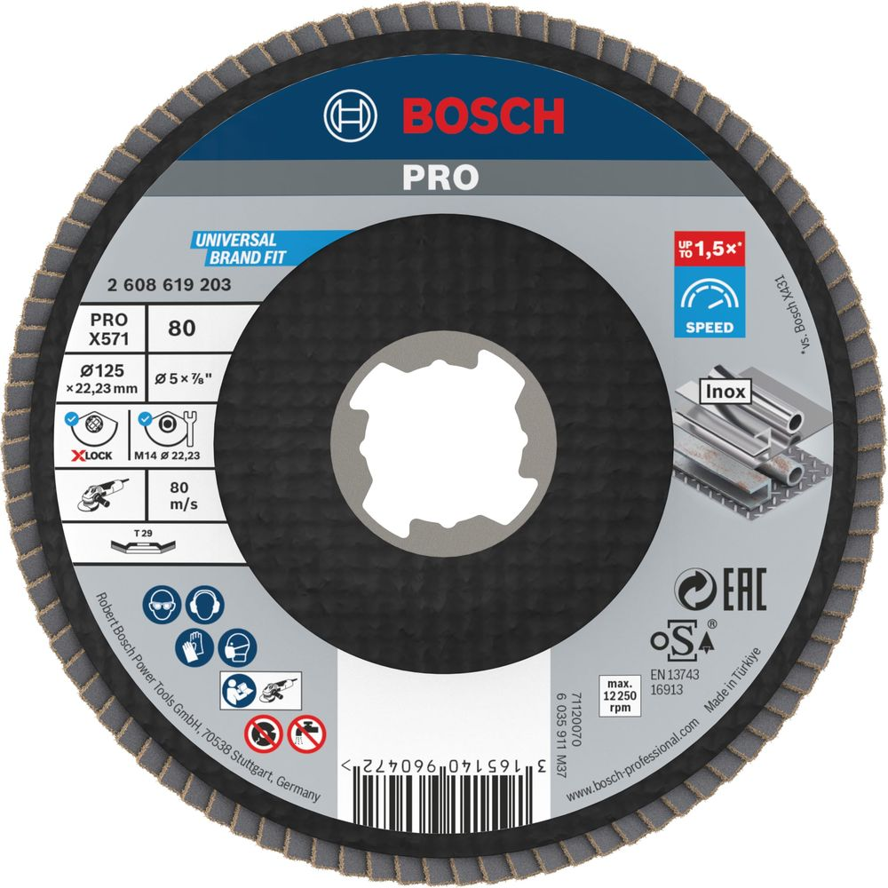 Bosch PRO schuurschijf, 125mm, korrel 80, voor Inox en staal.