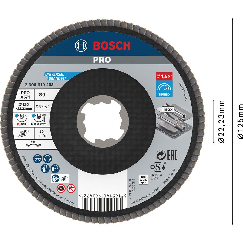 Bosch PRO schuurschijf, 125mm diameter, 80 m/s, voor Inox.