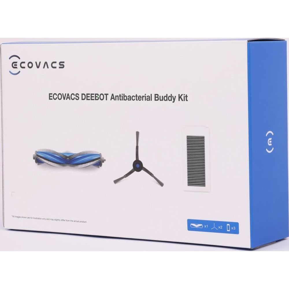 Pudełko zestawu antybakteryjnego ECOVACS DEEBOT z wałkiem szczotkowym, szczotką boczną i filtrem.