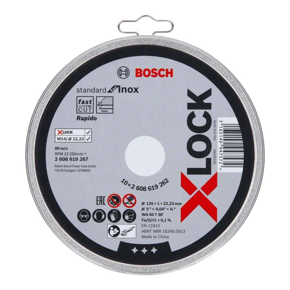 Bosch XLOCK cutting disc for stainless steel, 125mm diameter, 2.23mm thickness.