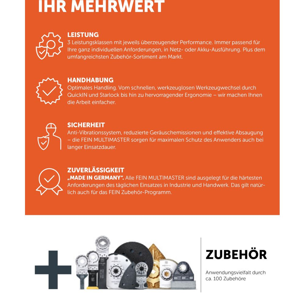 Eine Übersicht über die Vorteile von FEIN Werkzeugen und Zubehör.
