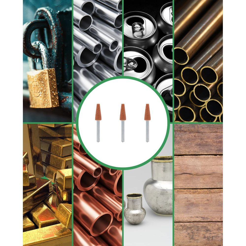 Collage van metalen: hangslot, buizen, blikjes, staven, slijptools en hout.