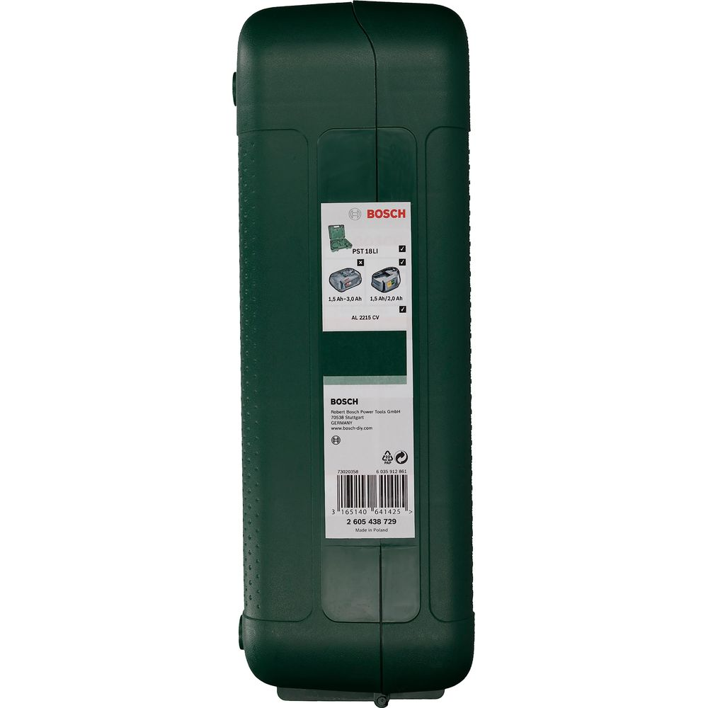 Grüner Bosch Akku mit Modellinformationen und Barcode.