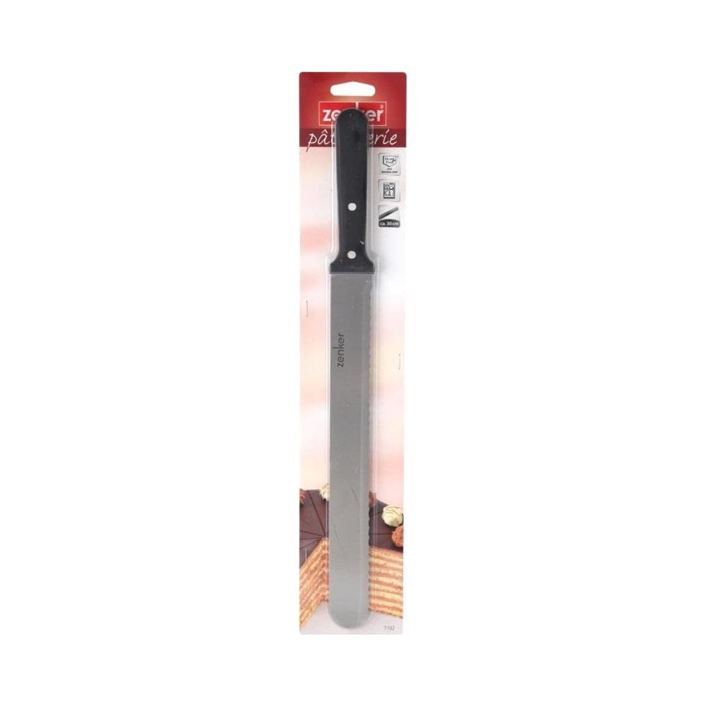 Ein Zenker-Kuchenmesser mit schwarzem Griff und langer Metallklinge.