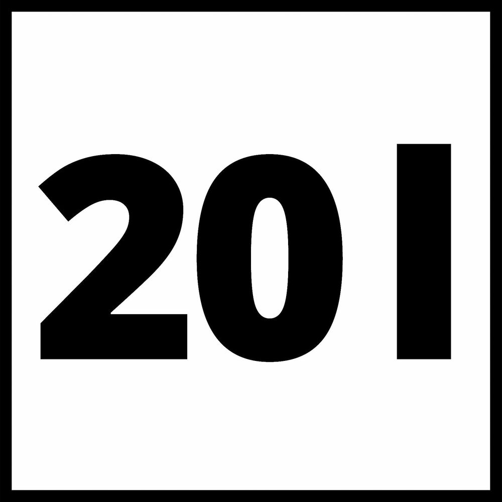 Schwarze Zahl 201 auf weißem Grund innerhalb eines schwarzen Rahmens.