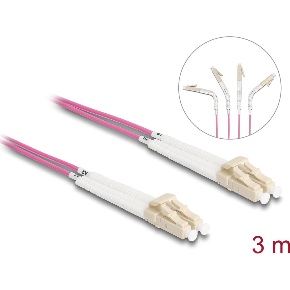 Due cavi in fibra ottica rosa con connettori bianchi. 3m.