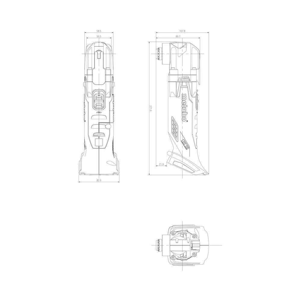 Rysunek techniczny narzędzia Metabo z wymiarami.