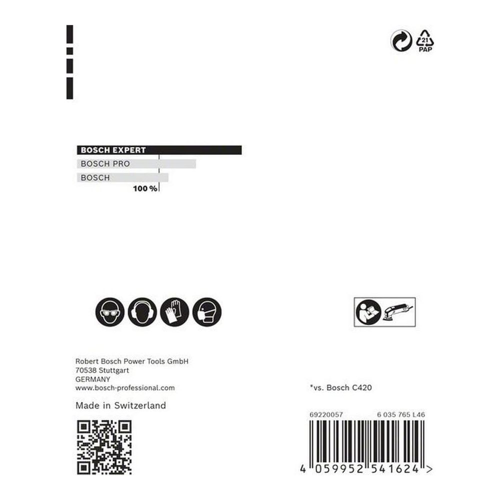 Bosch-Logo, Sicherheitssymbole, QR-Code, Barcode und Produktinformationen.