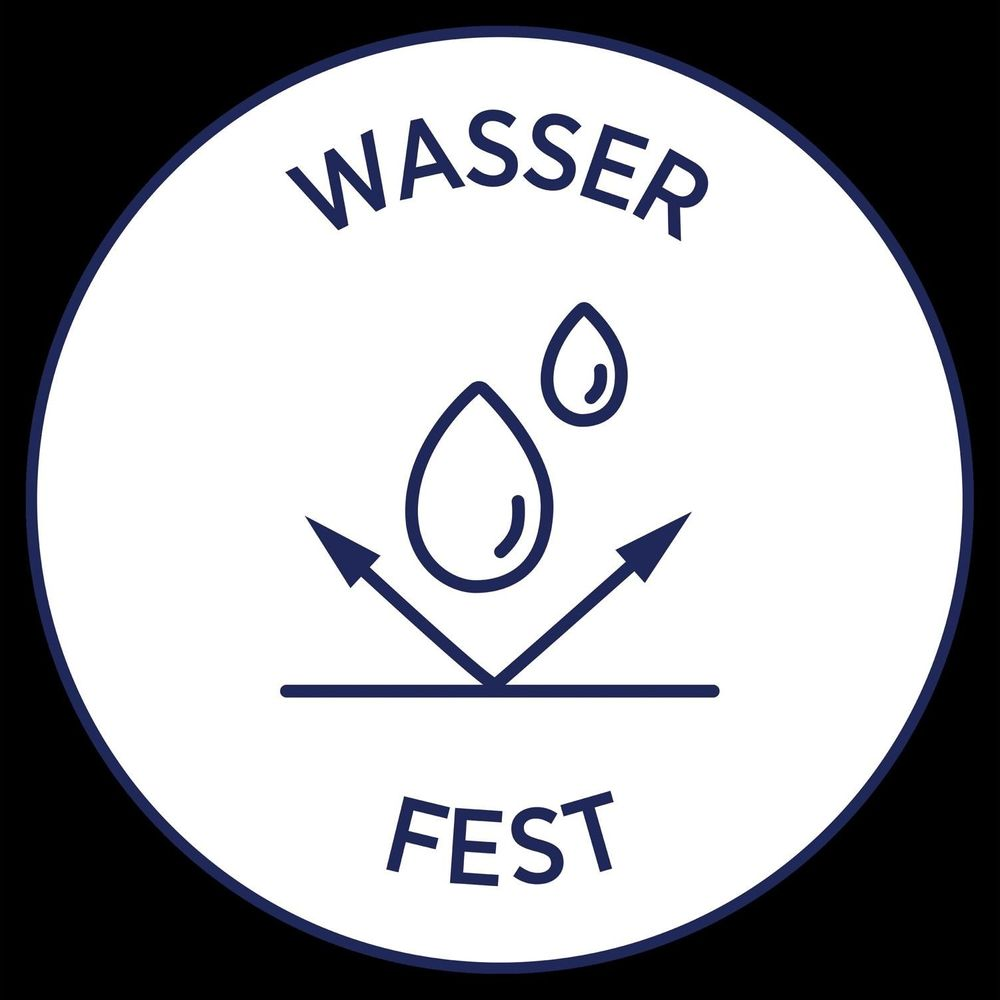 Wasserfestigkeitssymbol mit Tropfen und Pfeilen, die eine Oberfläche anzeigen.