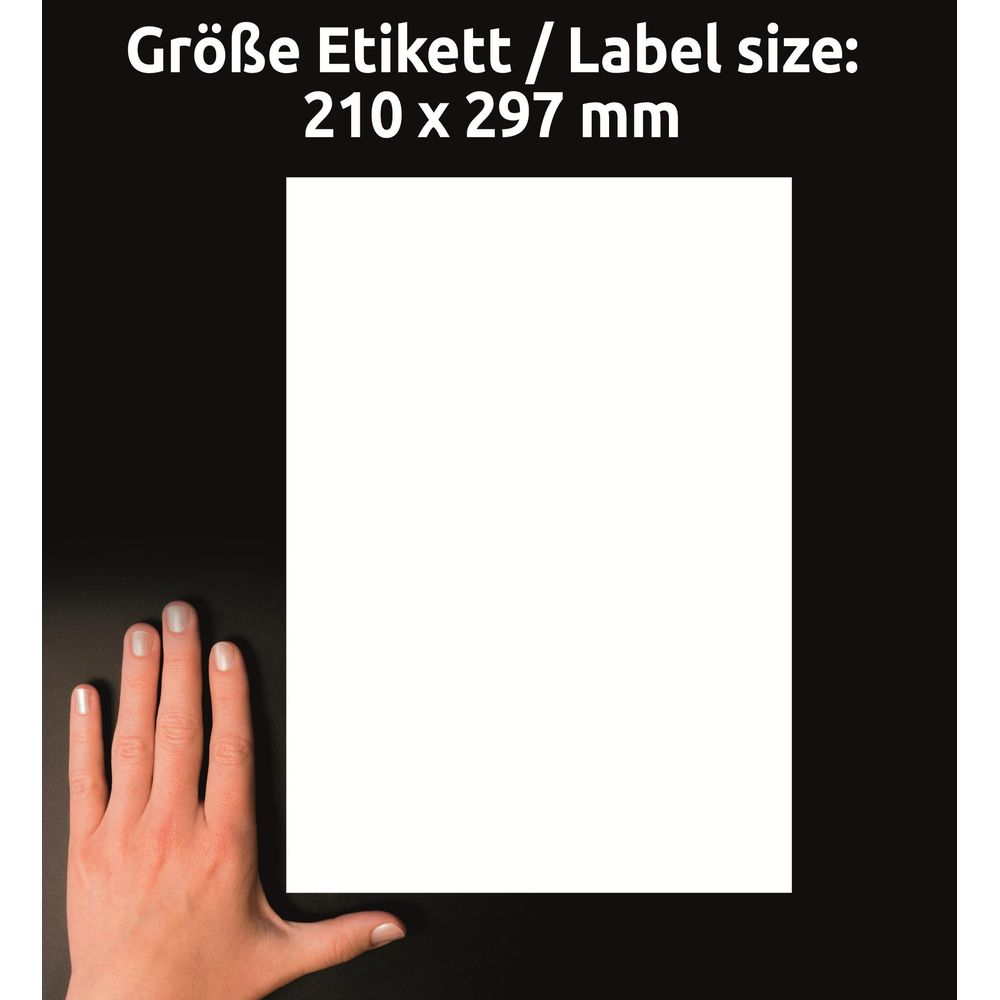 Eine Hand liegt neben einem weißen Blatt Papier. Größe: 210x297mm.