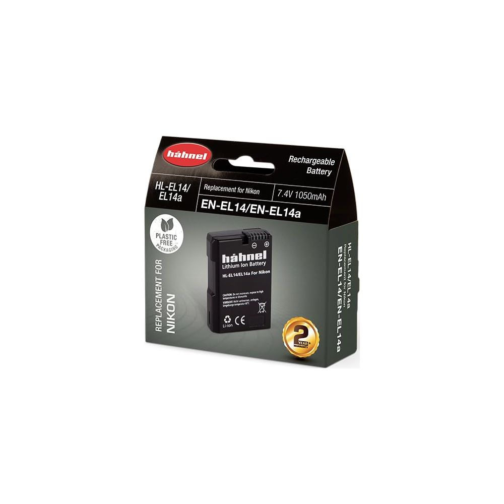 Verpackung einer Hähnel wiederaufladbaren Batterie für Nikon Kameras.