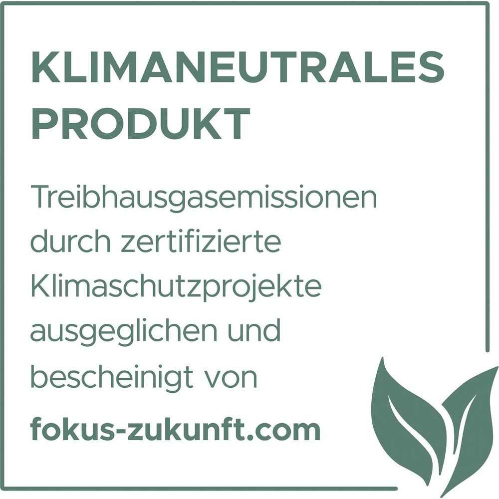 Klimaneutrales Produkt. Treibhausgase durch Klimaschutzprojekte ausgeglichen.