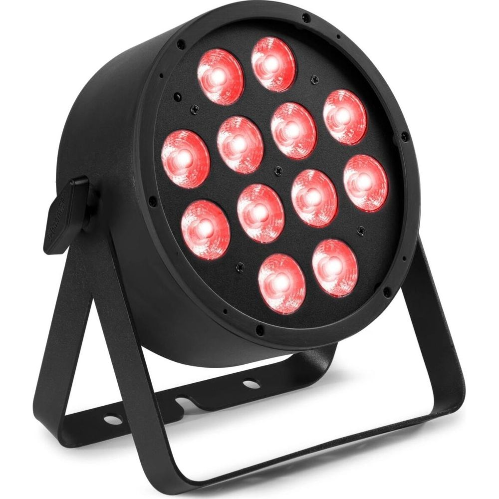 Foco negro con 12 LEDs rojos sobre un soporte metálico.
