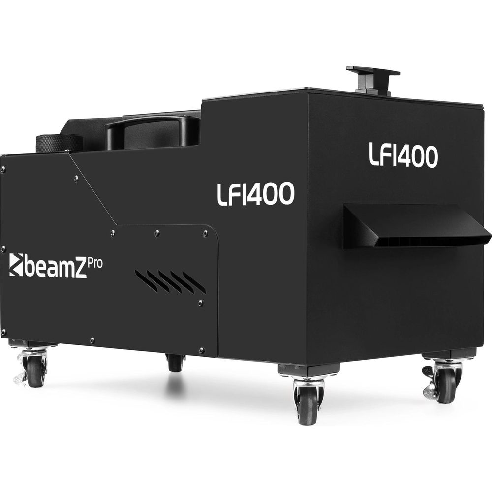 Máquina de humo negra LFI400 de BeamZ Pro con ruedas.