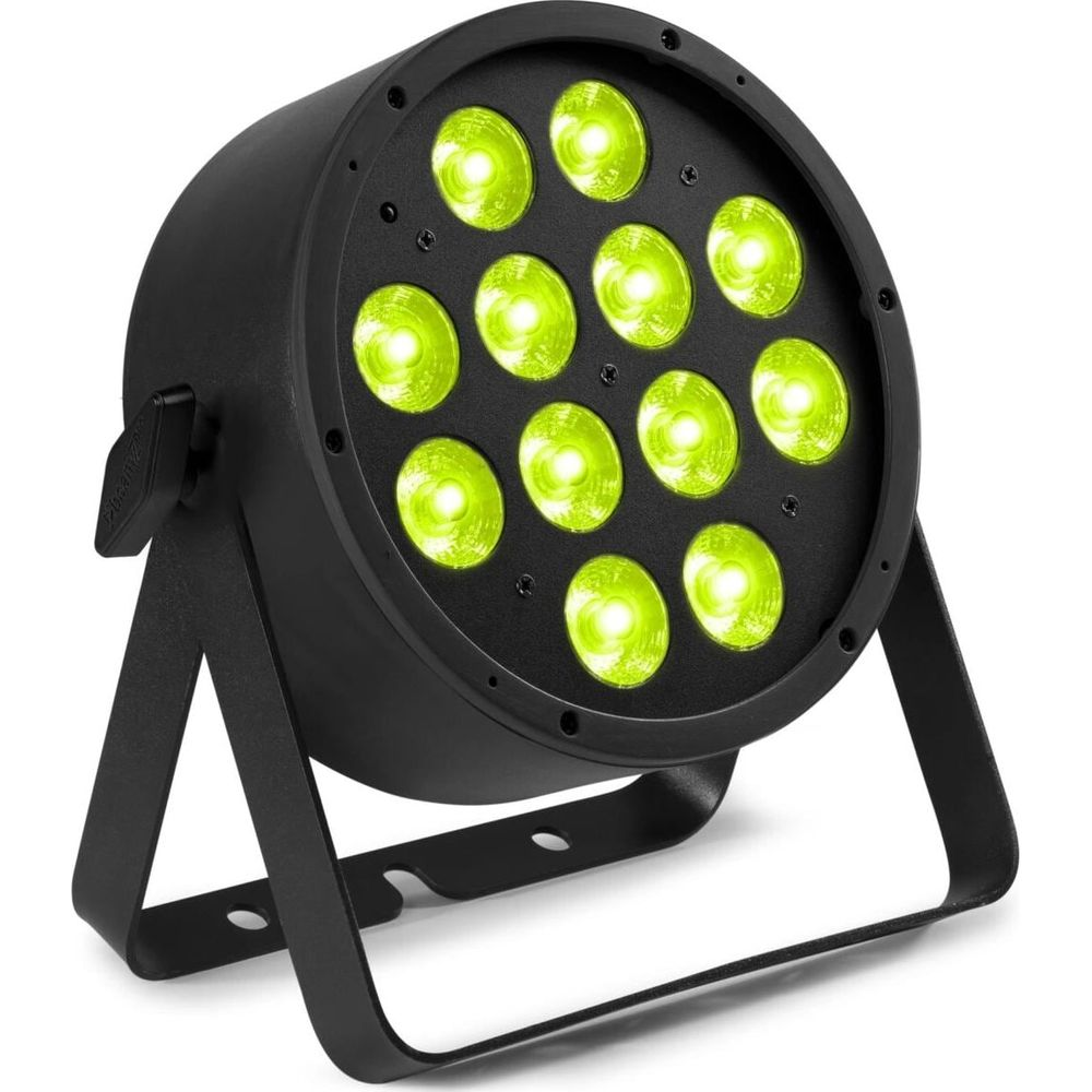 Foco negro con 12 luces verdes y soporte.