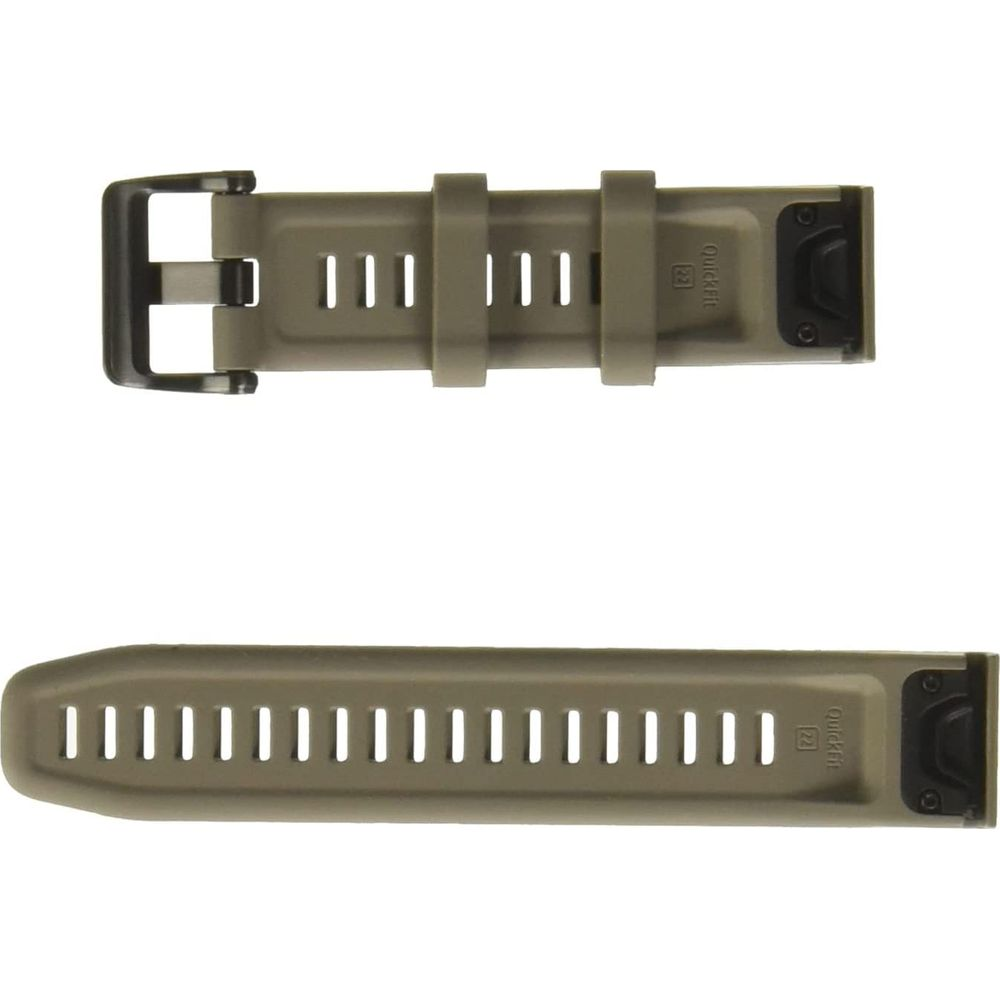 Un bracelet de montre vert olive avec boucle et connecteurs noirs.