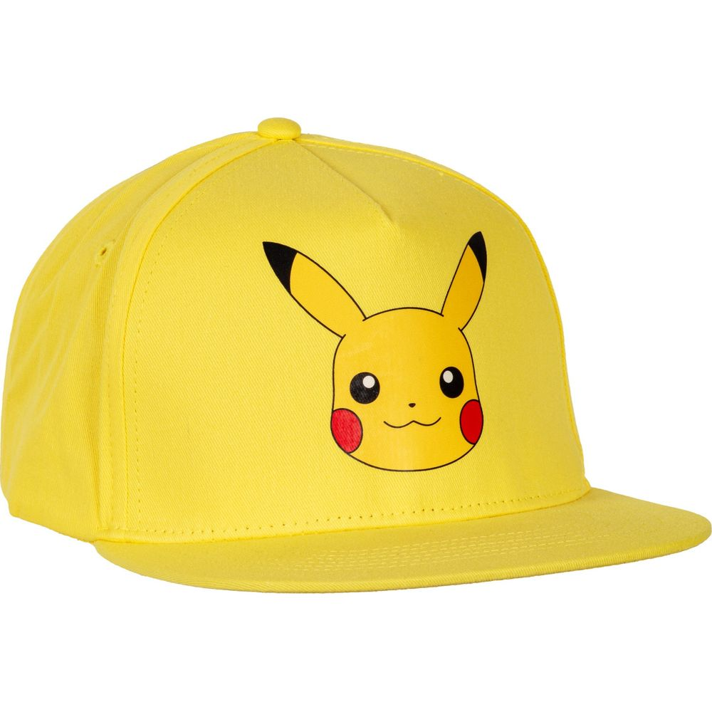 Eine gelbe Kappe mit einem Pikachu-Gesicht vorn.