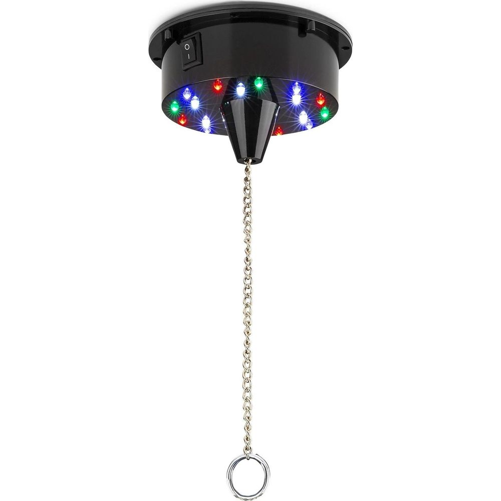 Efecto de luz giratorio negro con LED coloridos y cadena.
