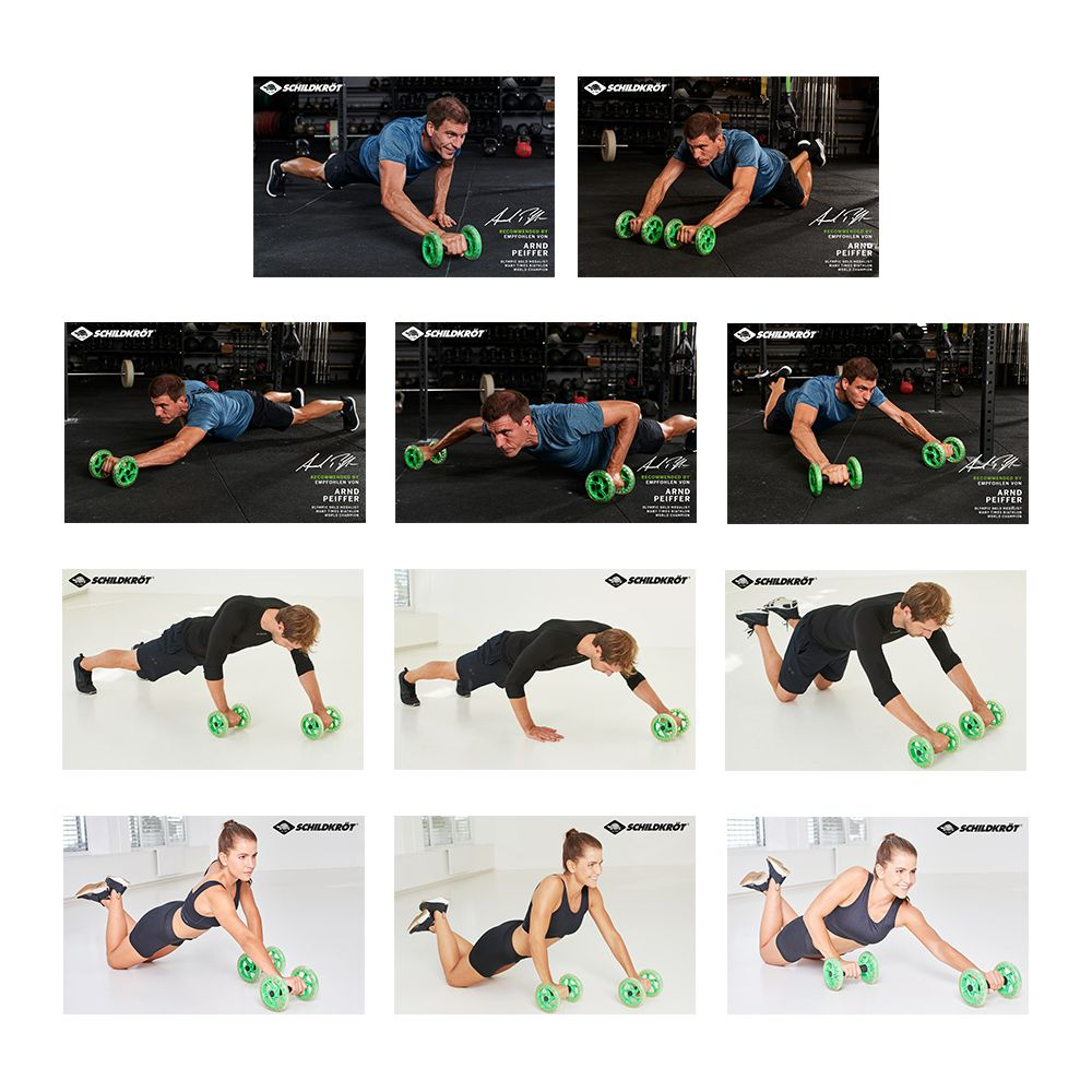 Mann macht Liegestütze mit Rollen im Fitnessstudio.