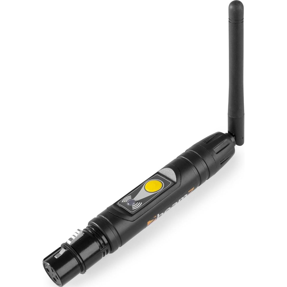 Ein schwarzes drahtloses Mikrofon mit Antenne und XLR-Anschluss.