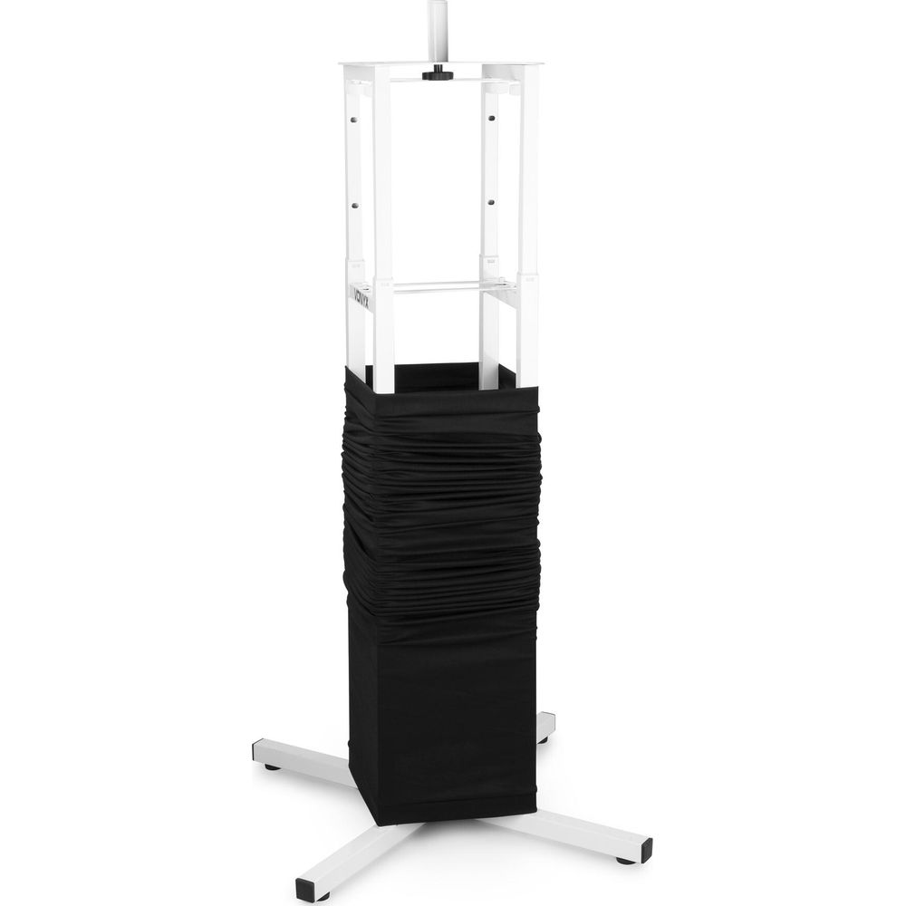 Soporte blanco con cubierta negra y base de trípode blanco.