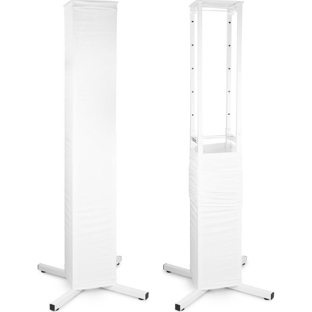 Dos columnas blancas sobre un soporte en X.