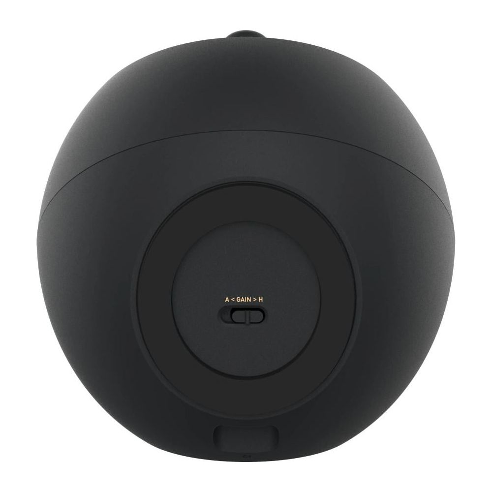 Czarny okrągły głośnik z suwakiem regulacji wzmocnienia A <lt/> GAIN <gt/> H.