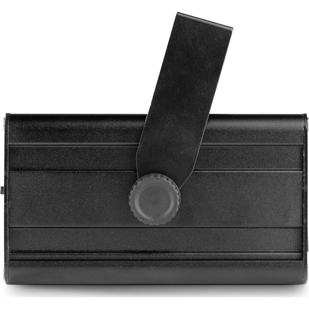 Un foco rectangular negro con soporte ajustable y perilla moleteada.