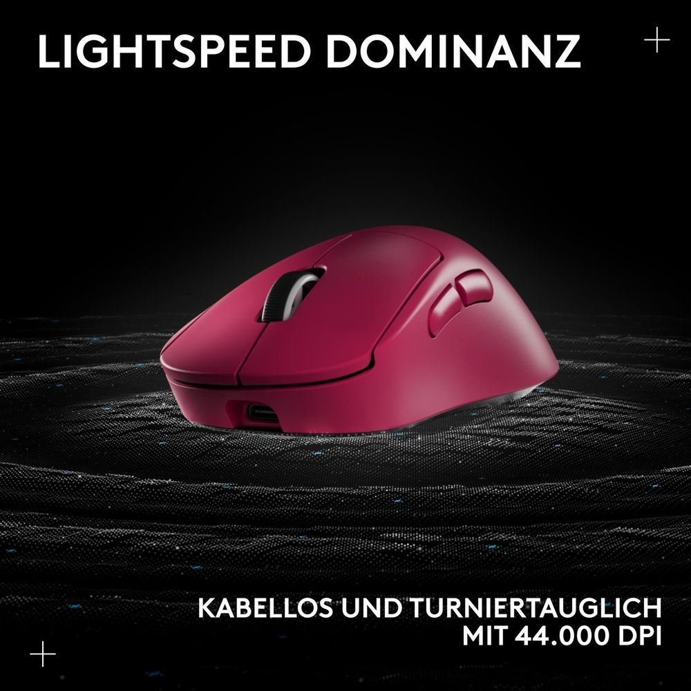 Czerwona mysz bezprzewodowa z dwoma przyciskami na ciemnym tle.