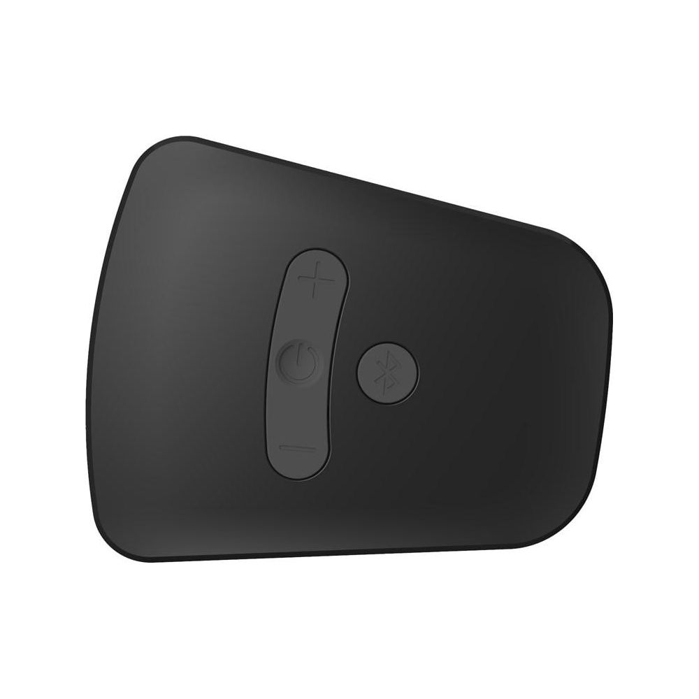 Schwarzer Lautsprecher mit Tasten für Lautstärke, Ein/Aus und Bluetooth.