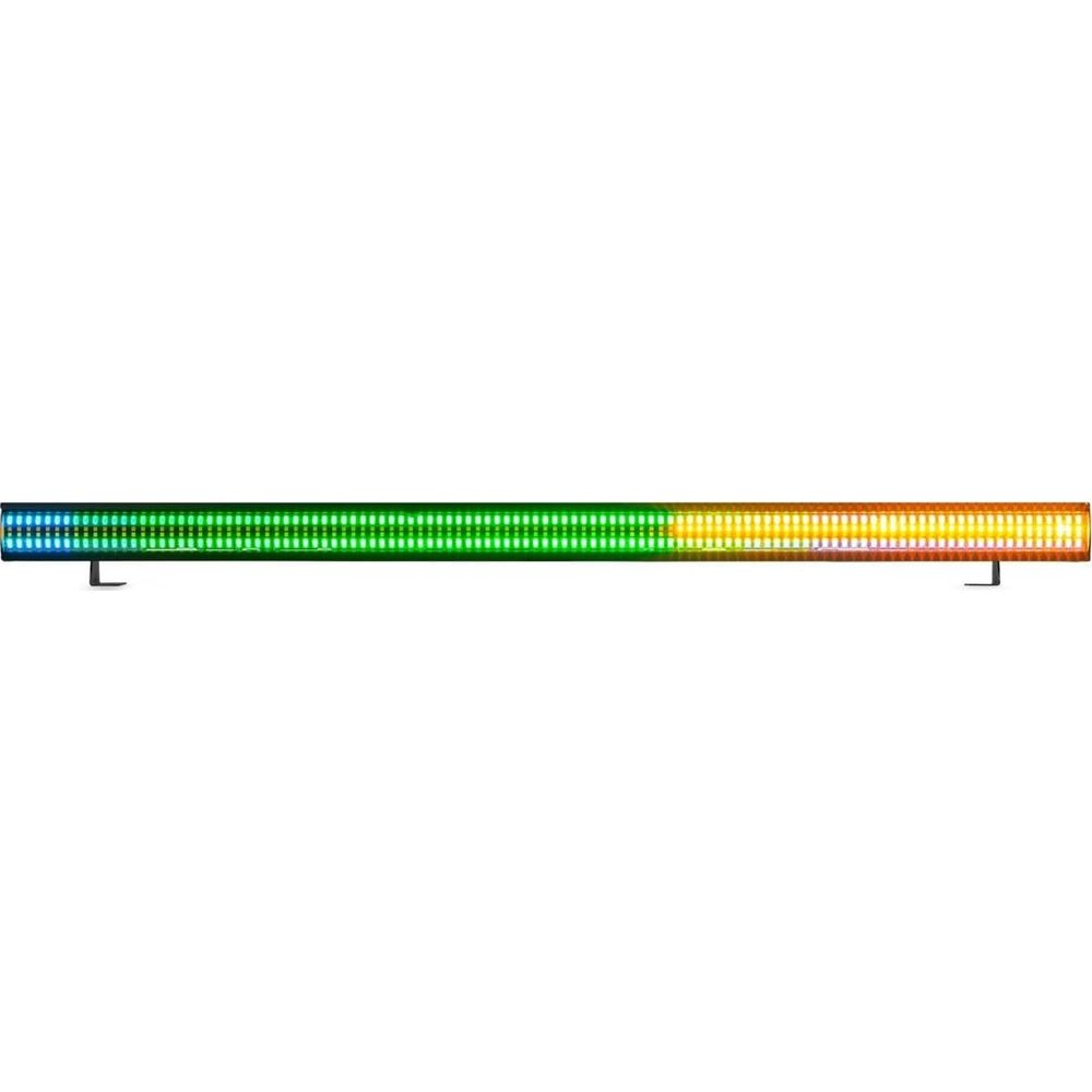 Una barra de luz larga y rectangular con LEDs azules, verdes y amarillos.