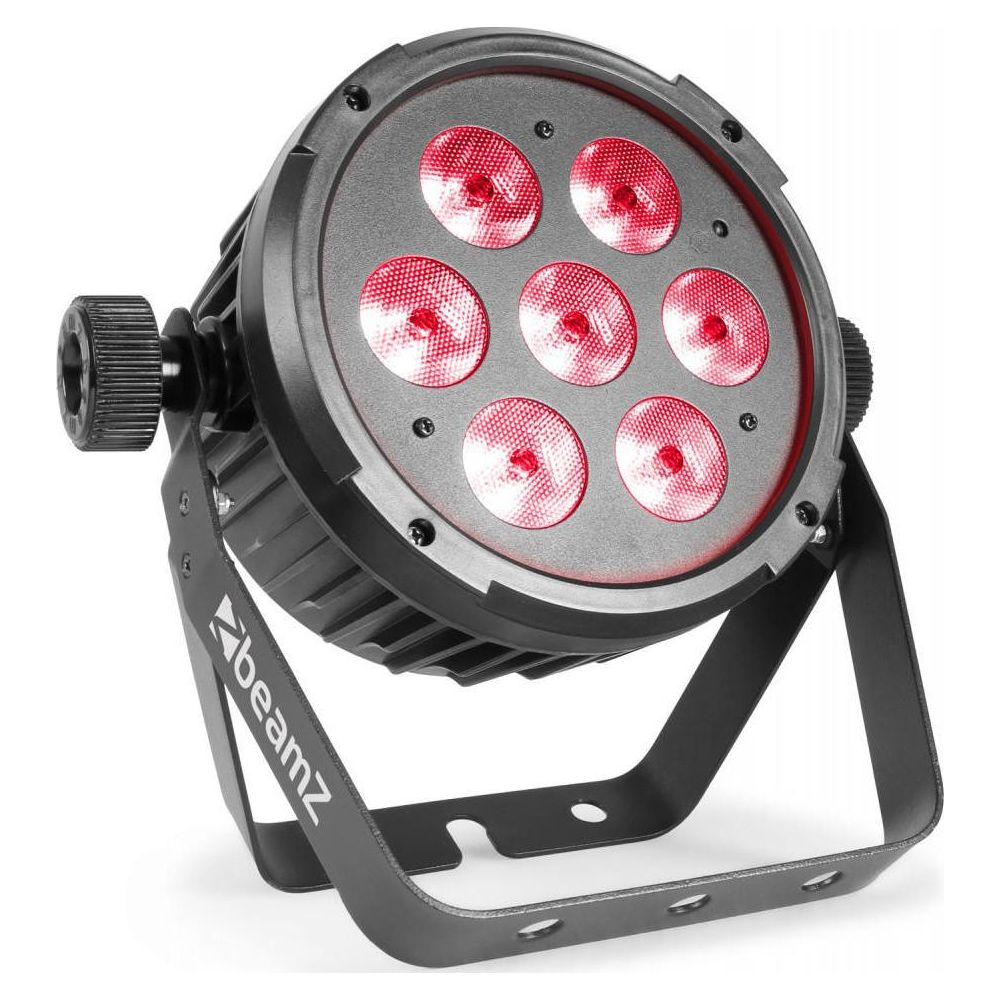 Foco negro con seis LEDs rojos sobre soporte metálico.