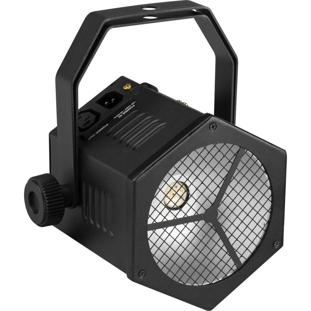 Caja negra con asa, ventilaciones y frontal de rejilla.