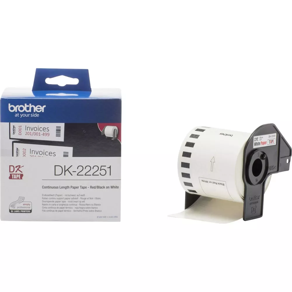 Cinta de papel Brother DK-22251 continua roja/negra sobre blanco