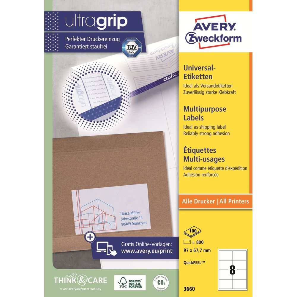 Avery Zweckform Ultragrip Etiketten: Universal, Multipurpose, Multi-usages, mit Adressaufdruck.