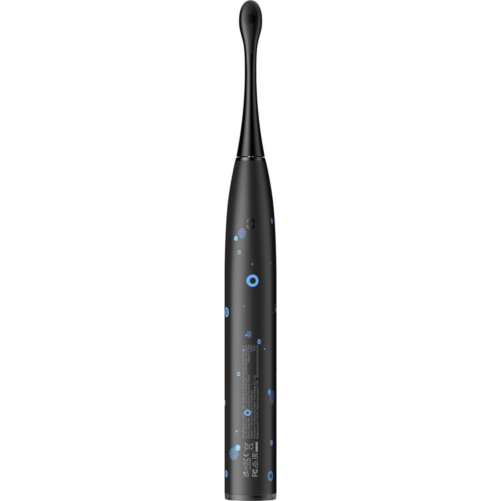 Pulitore nero portatile con design a cerchio blu e punta lunga.