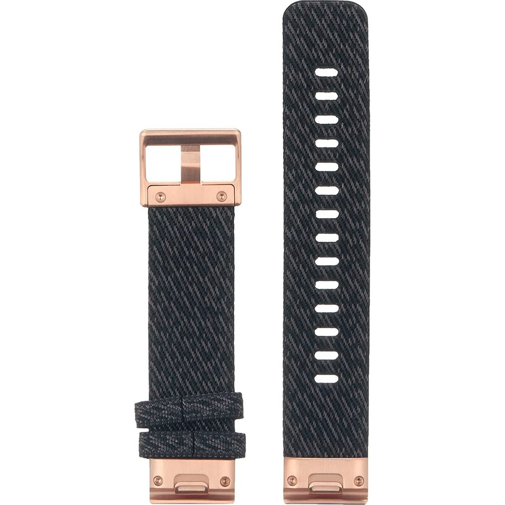 Cinturino in tessuto nero con fibbia e chiusura color oro rosa.