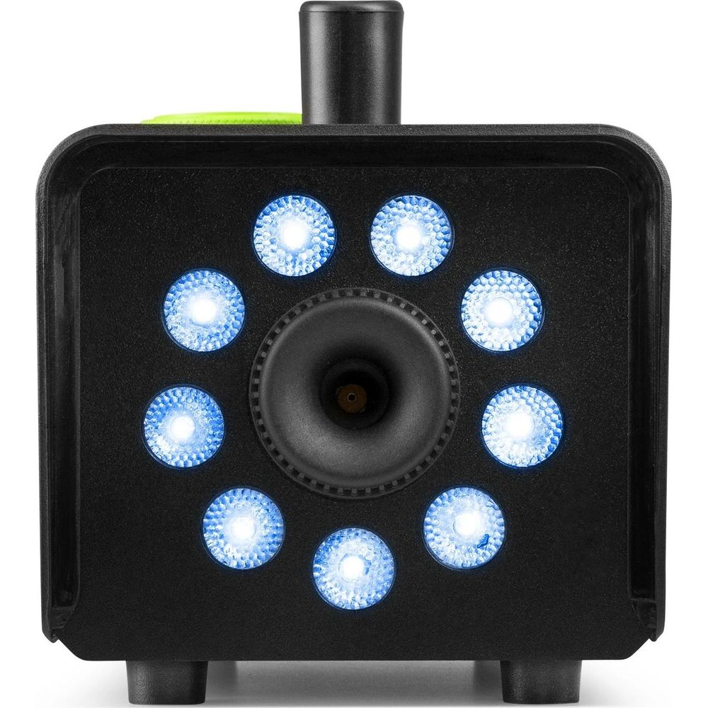 Dispositivo negro con diez luces azules y una abertura central.